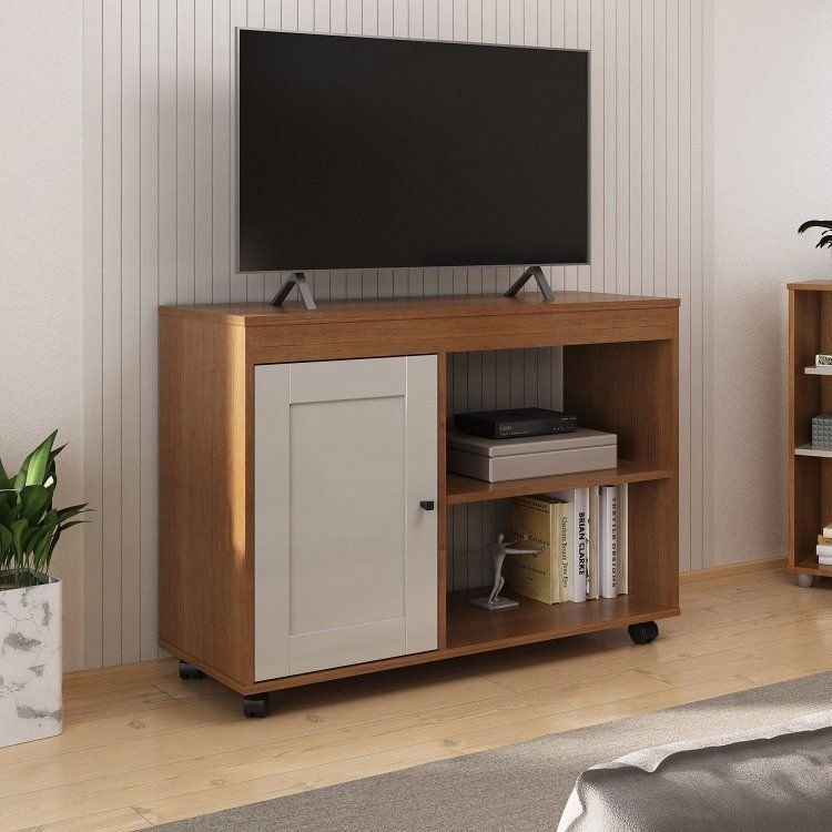Rack para TV até 49 Polegadas MDF 91cm Rodizios Sampa Artely Cinamomo/ Off White Cinamomo/Off White