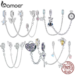 Bamoer 925 Prata Esterlina Corrente De Segurança Coração Eterno Jóias Pulseira Encantos Versátil Presente Casal