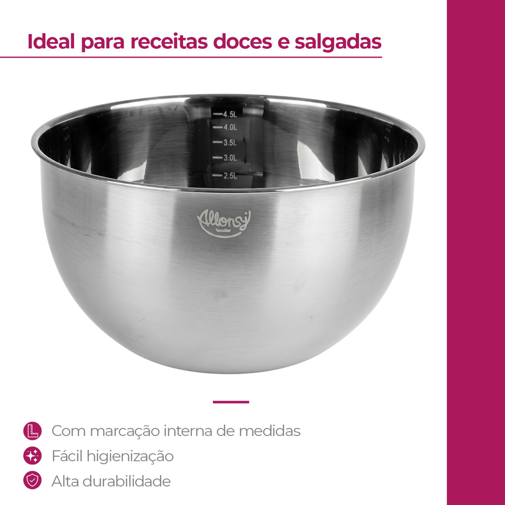 Bowl tigela aço inox preto 4,5l multiuso com medidas cromus 1 unidade · foto 2