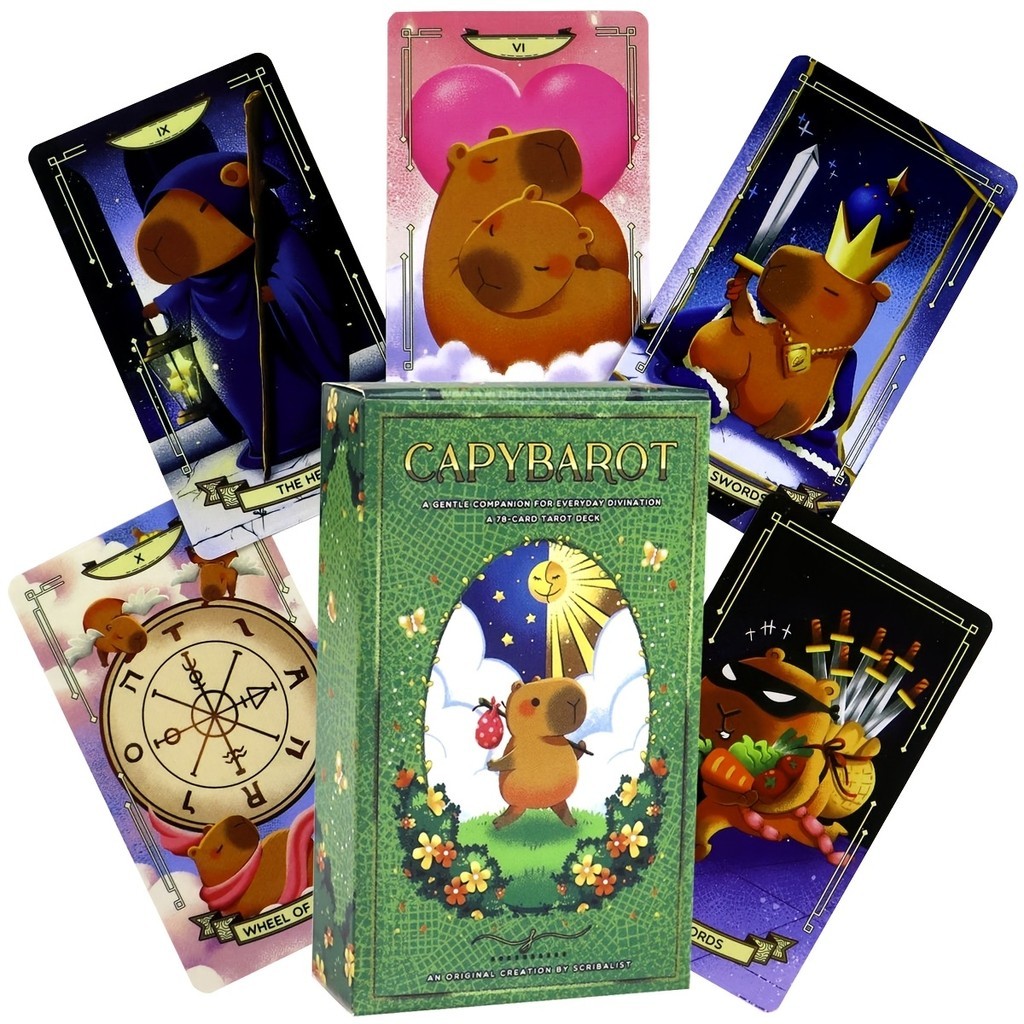 Novas cartas de tarô Capivara 78 peças Conjunto completo de cartas fofas Pibara Healing Tarot Cards Influencer Relaxamen