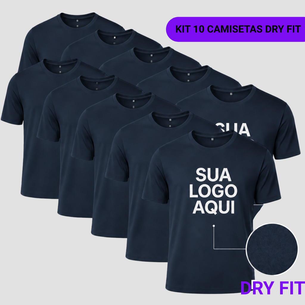 KIT 10 Camisetas Academia DRY FIT Personalizadas com Sua Logo