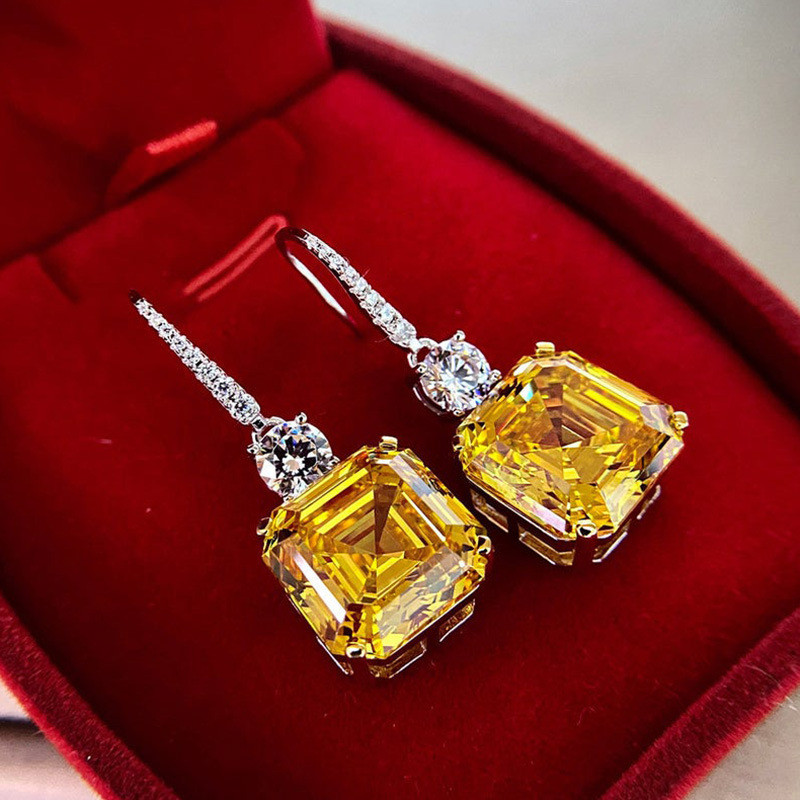 Fedsolife brincos de cristal amarelo diamante Real brincos feminino Rock doce quadrado diamante brincos All-Match doce b