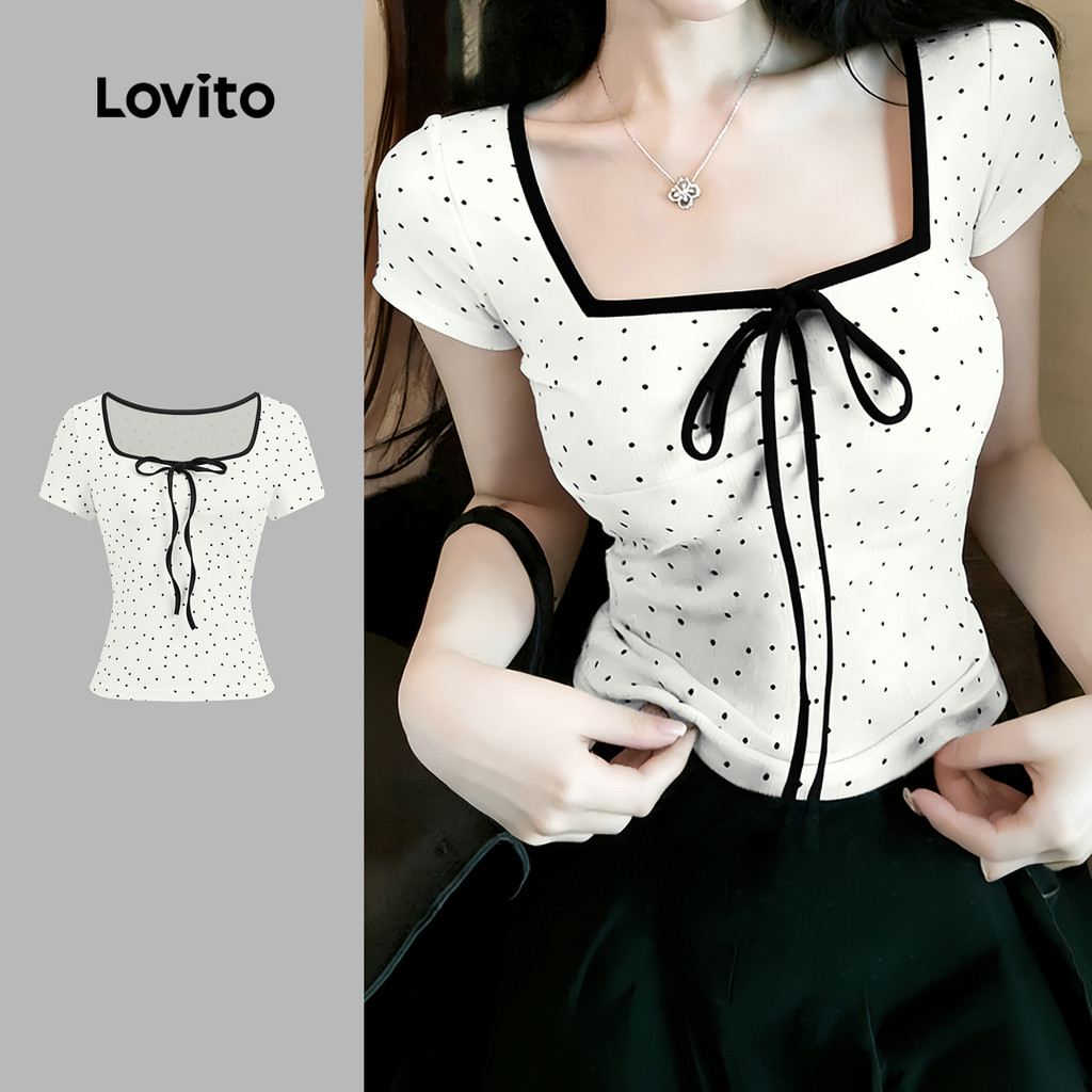 Lovito Camiseta Casual com Nó Frontal Simples e Confortável Branca Primavera/verão para Mulheres L185AD714