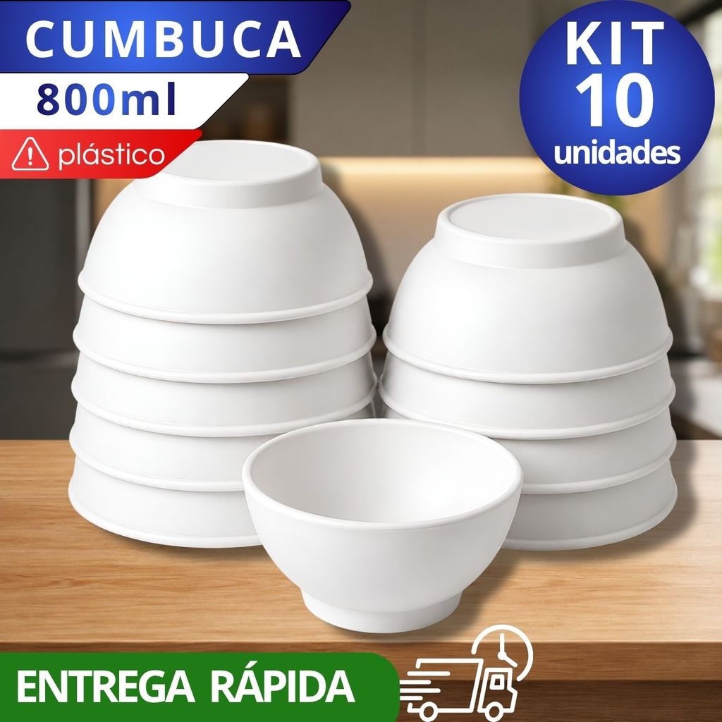 Kit 10 Potes Cozinha 800ml Tigelas Cumbucas Bowls Plástico Branca Açaí Sorvete Doce Salgado