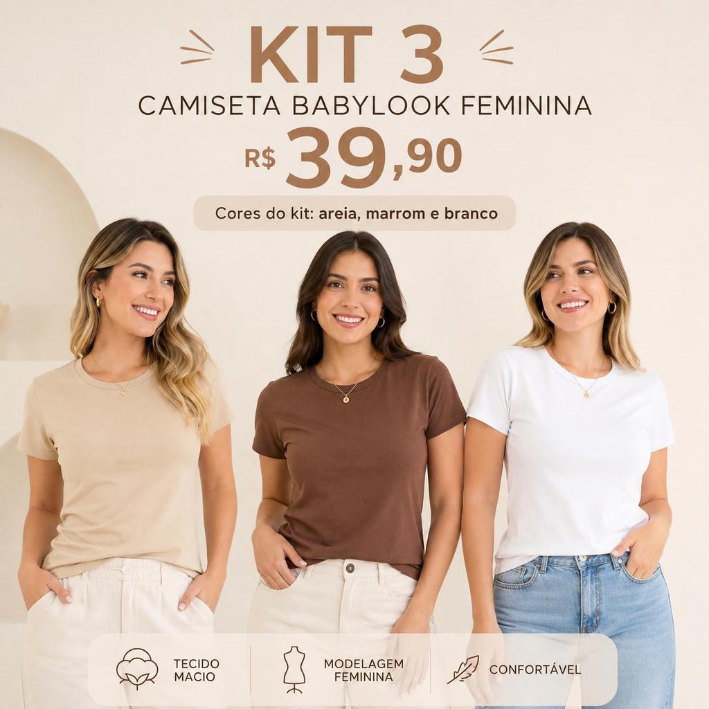 Kit 3 Babylook Feminina Básica Lisa 100% Algodão - Conforto e Estilo