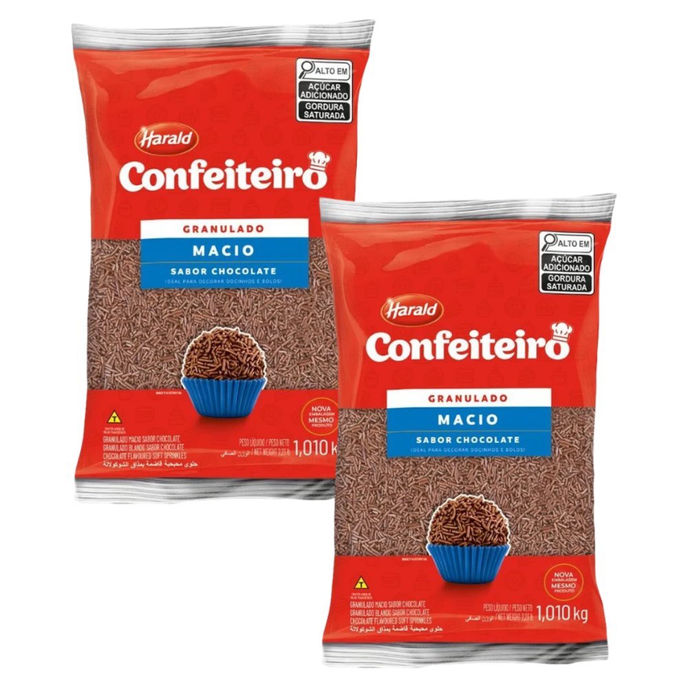 Kit 2 Granulado Macio Confeiteiro sabor Chocolate 1,050kg - Harald.