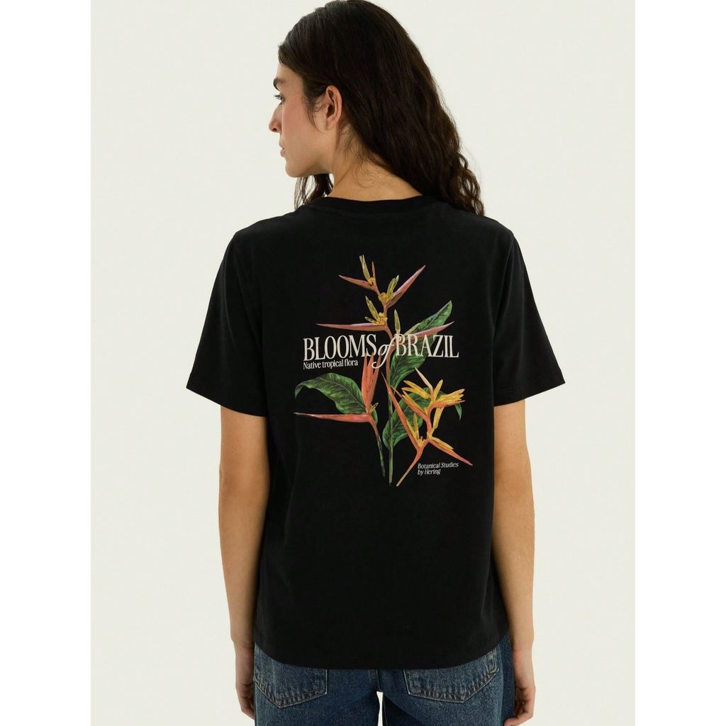 Camiseta Feminina Moderna Estampada 100% Algodão Confortável Casual Fashion Streetwear Estampada com: Blooms of Brazil