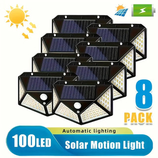 4/6/8 Peças Luminária Solar De Parede Refletor 100 Led Sensor Presença Movimento Prova D'…