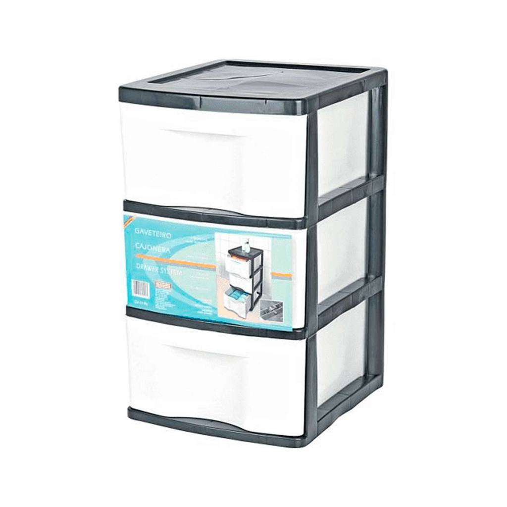 Gaveteiro de Chão São Bernardo com 3 Gavetas Plástico 33x38x56cm Preto e Branco