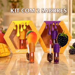 Kit 2 Gloss Labial Lip Mango e Lip Berry Sabor Manga e Berry - Brilho Labial Não Pegajoso, Cuidado com os Lábios