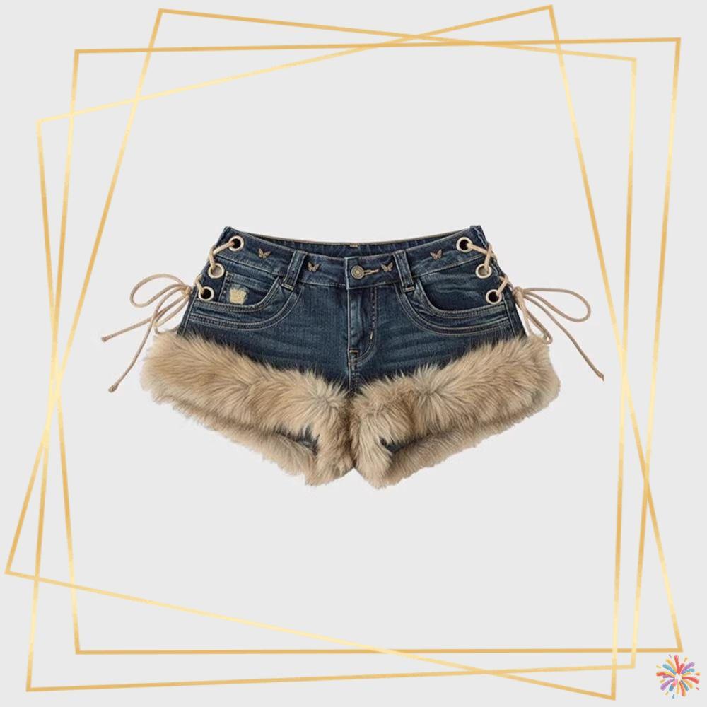 LIAYING Shorts Jeans , Com Emenda Fofa De Retalhos Y2k , Picantes De Cintura Baixa Para Meninas , Moda Feminina