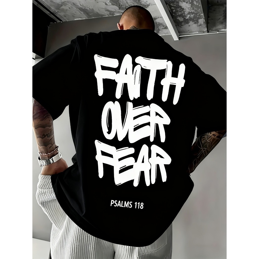Camiseta Oversized Estampa Cristã 100% Algodão Gola Canelada Estilosa Gringa Confortável