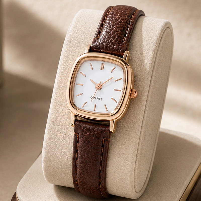 Relógio Feminino Vintage de Couro Marrom