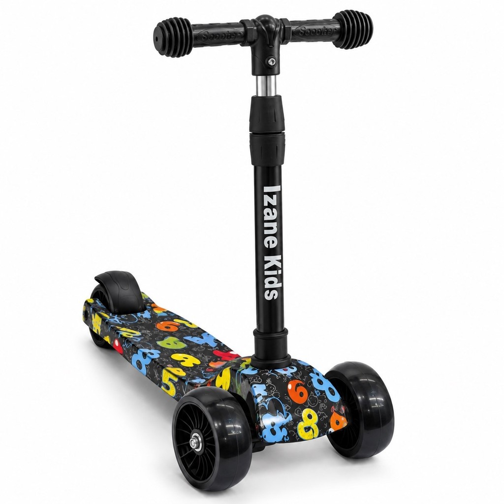 Patinete Infantil Scooter 3 Rodas Dobrável com Luz LED nas Rodas até 50kg e Guidão Ajustável Estampa Números Izane Kids