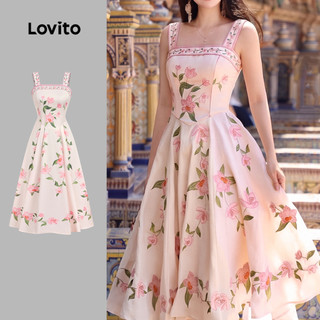 Lovito Vestido Elegante com Padrão e Babado Na Bainha Vestido de Primavera/verão para mulheres L199ED663