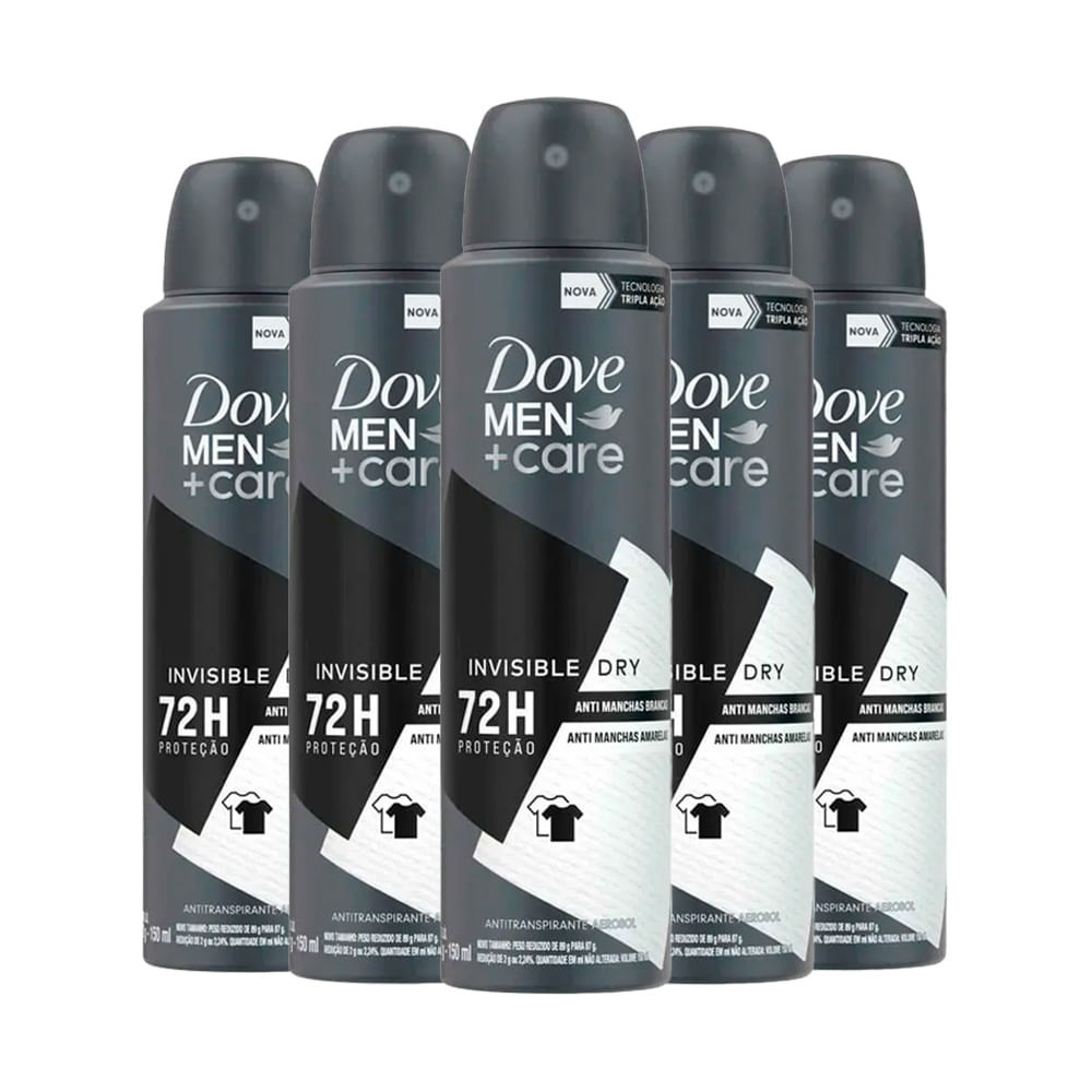 Kit Desodorante Aerosol Dove Men Invisible 150ml - 5 unidades