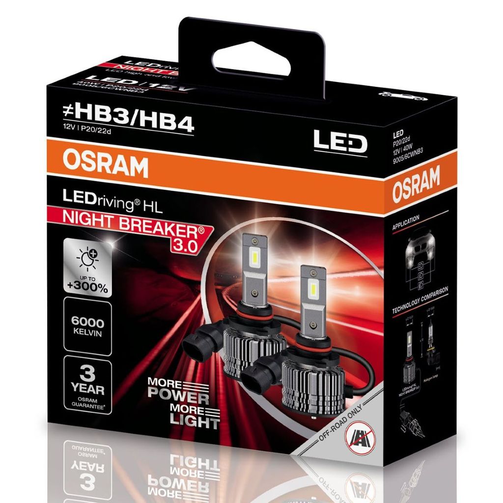 Par Lâmpada Osram LEDriving® HL Night Breaker 3.0 HB3 / HB4 6000K Super Branca 12v 40w 3 anos de Garantia