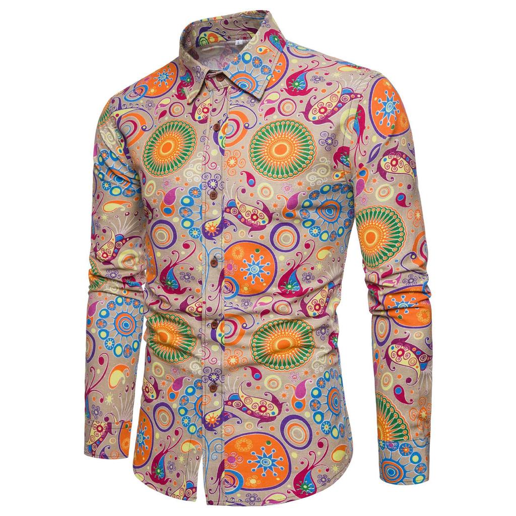 Europeu americano primavera outono comércio exterior novo estilo moda masculina Casual manga comprida camisa impressa co