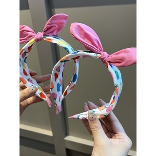 Coreano coreano crianças tridimensional orelha de coelho bandana bonito morango tecido pressionado cabelo bandana menina