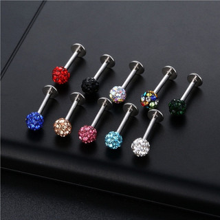 Aço titânio aço inoxidável estroboscópio cheio de diamante lábio studs bola de diamante cabeça plana brincos Piercing ha