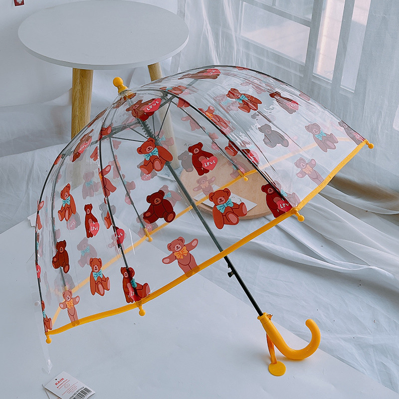 Urso transparente crianças guarda-chuva alça reta guarda-chuva dos desenhos animados bonito barra reta guarda-chuva alça