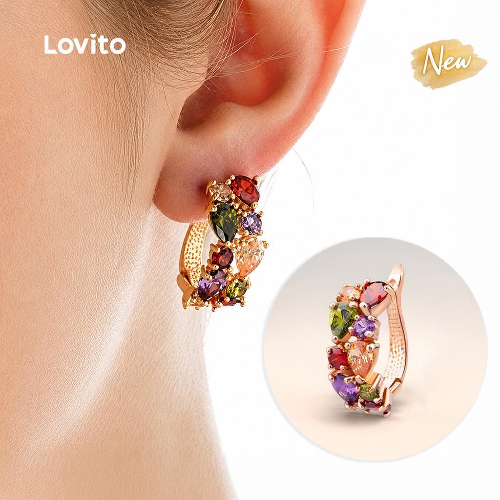 (New Arrival) Lovito Brincos Elegantes Com Pedras Preciosas De Moda Coreana Modernos Com Toque De Luxo E Dopamina ERD001BR008