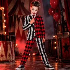 Fantasia do Coringa Infantil pra Menino Terno Calça e Gravata de Halloween e Carnaval