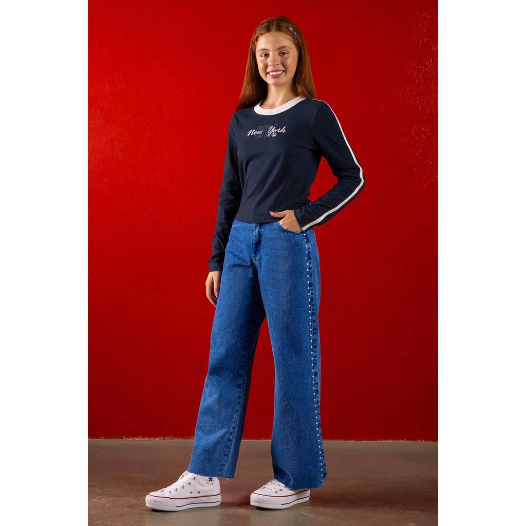 Calça Jeans Juvenil Menina Wide Leg Beats Azul