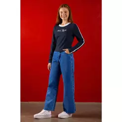 Calça Jeans Juvenil Menina Wide Leg Beats Azul