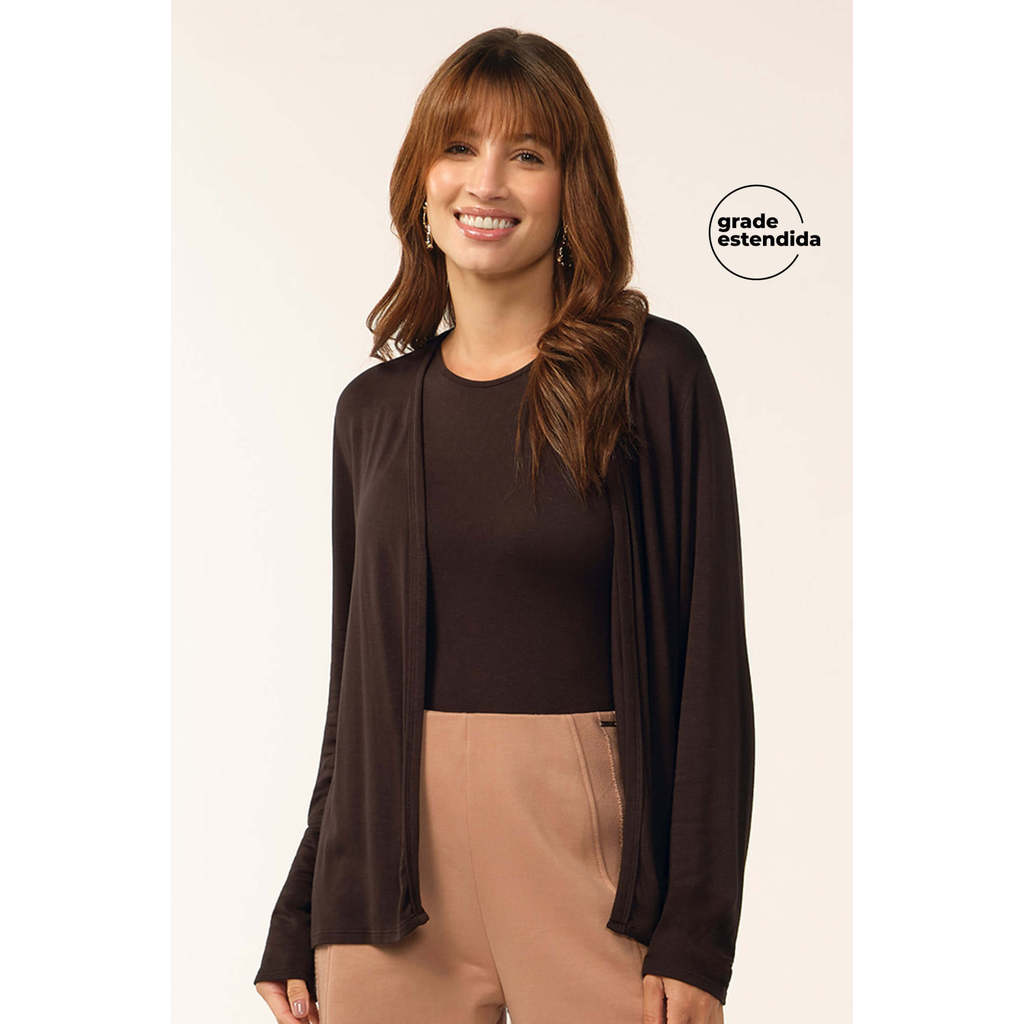 Conjunto Feminino Cardigan e Regata Marialícia Marrom Escuro