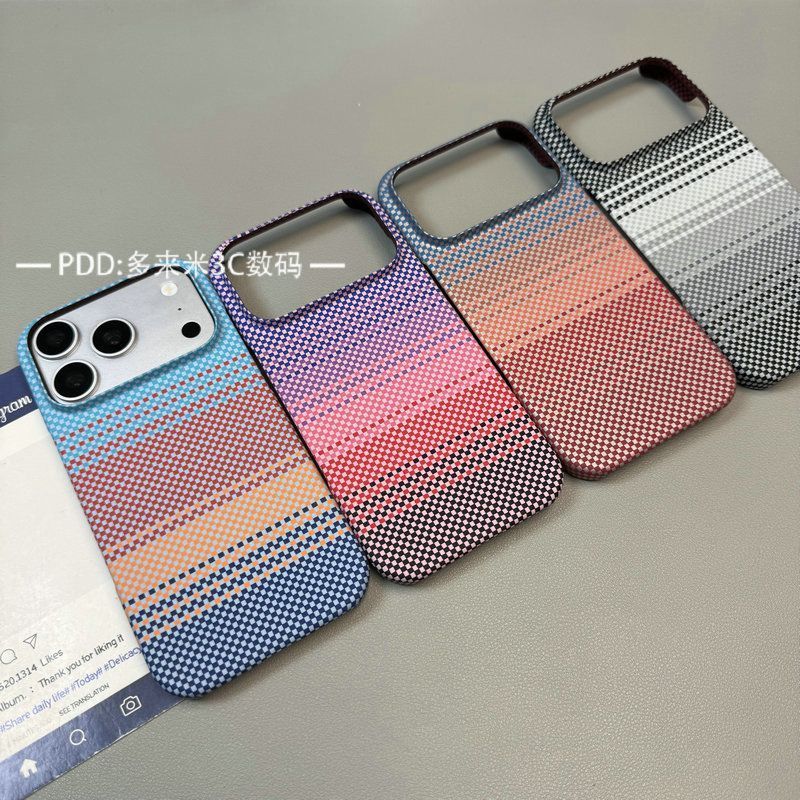 Capa para iPhone 18 Pro Max, design semi-envolvente com textura de fibra de carbono, 18pro, pôr do sol da Califórnia, co
