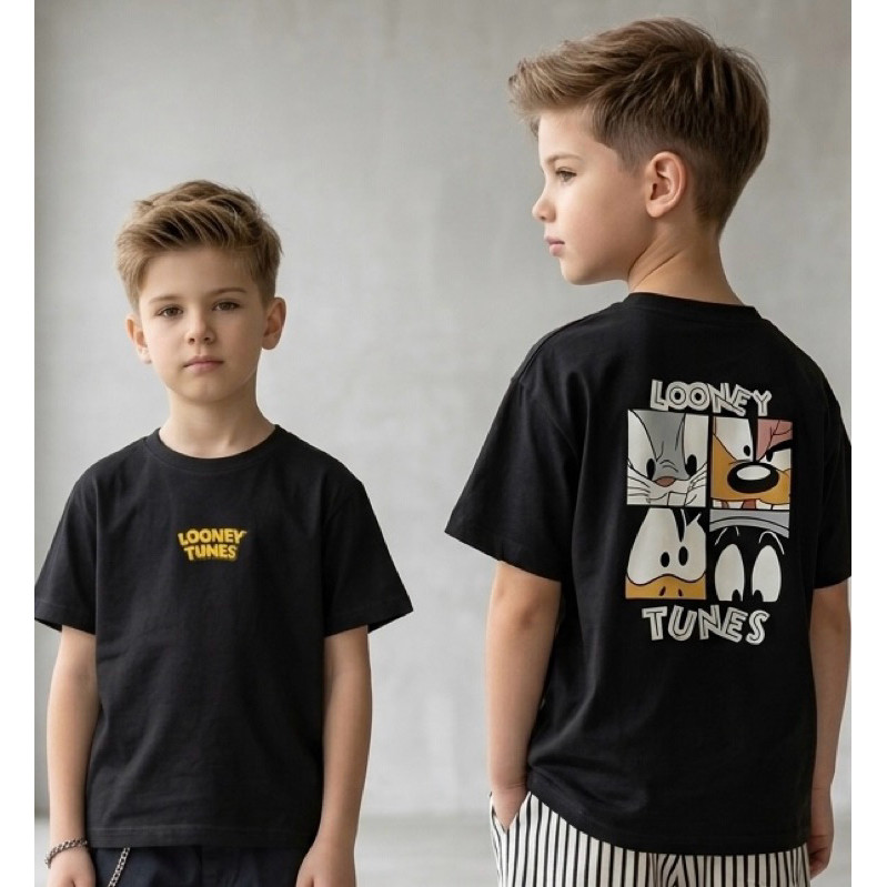 Camiseta Streetwear Infantil Looney Tunes Blusa Estampada Cartoon Toons Menino 2 a 16 Algodão 30.1  Estampa Desenho