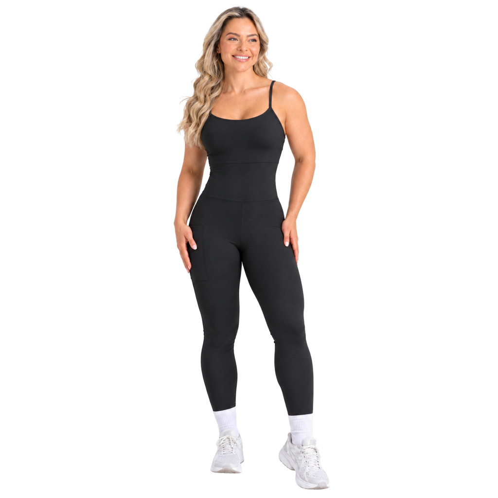 Macacão Feminino Fitness Suplex Modelador Forrado Longo Costa Nua Ginástica