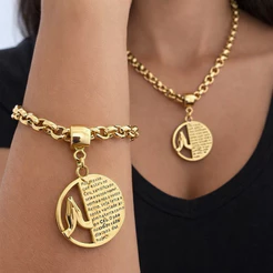 Conjunto com o Colar e Pulseira Oração do Pai Nosso folheado Acessório