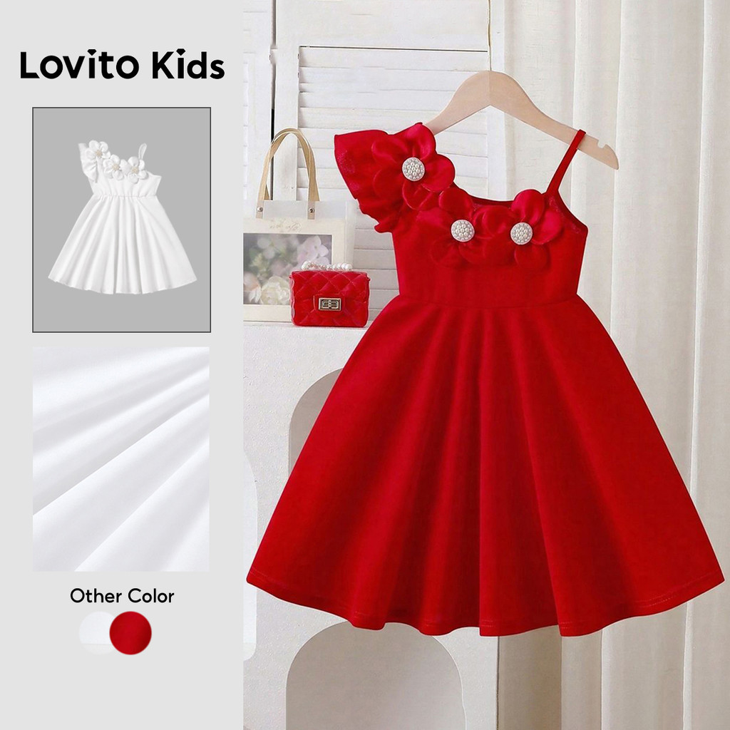 Lovito Elegante Vestido Infantil Fofo Assimétrico Primavera/verão Formaturas E Aniversários Vermelho Floral L162LD278