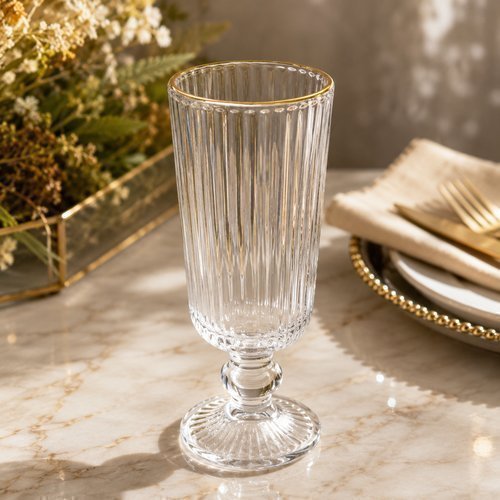 Taças Champagne 6 Peças Vidro 170 ml Transparente Bordas Douradas Lehavi