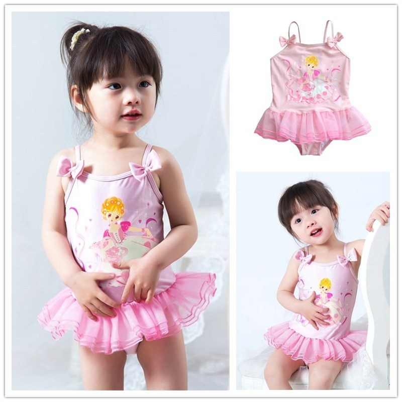 Estilo ocidental maiô crianças médio grande crianças bebê bonito menina dos desenhos animados impresso gaze Pettiskirt e