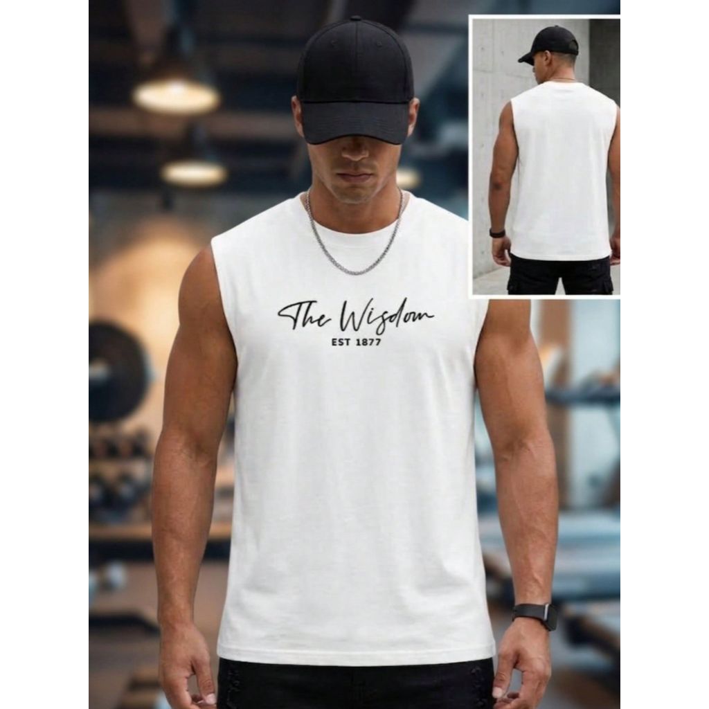 Camiseta Regata Masculina de Algodão Gola Redonda Blusa Cavada sem Mangas Preta e Branca