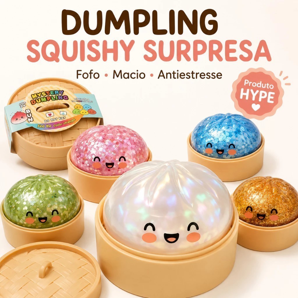 Squishy Bolinho Baozi Glitter Caixa Misteriosa Brinquedo Antiestresse Sensorial Kawaii Presente Criativo Fofo