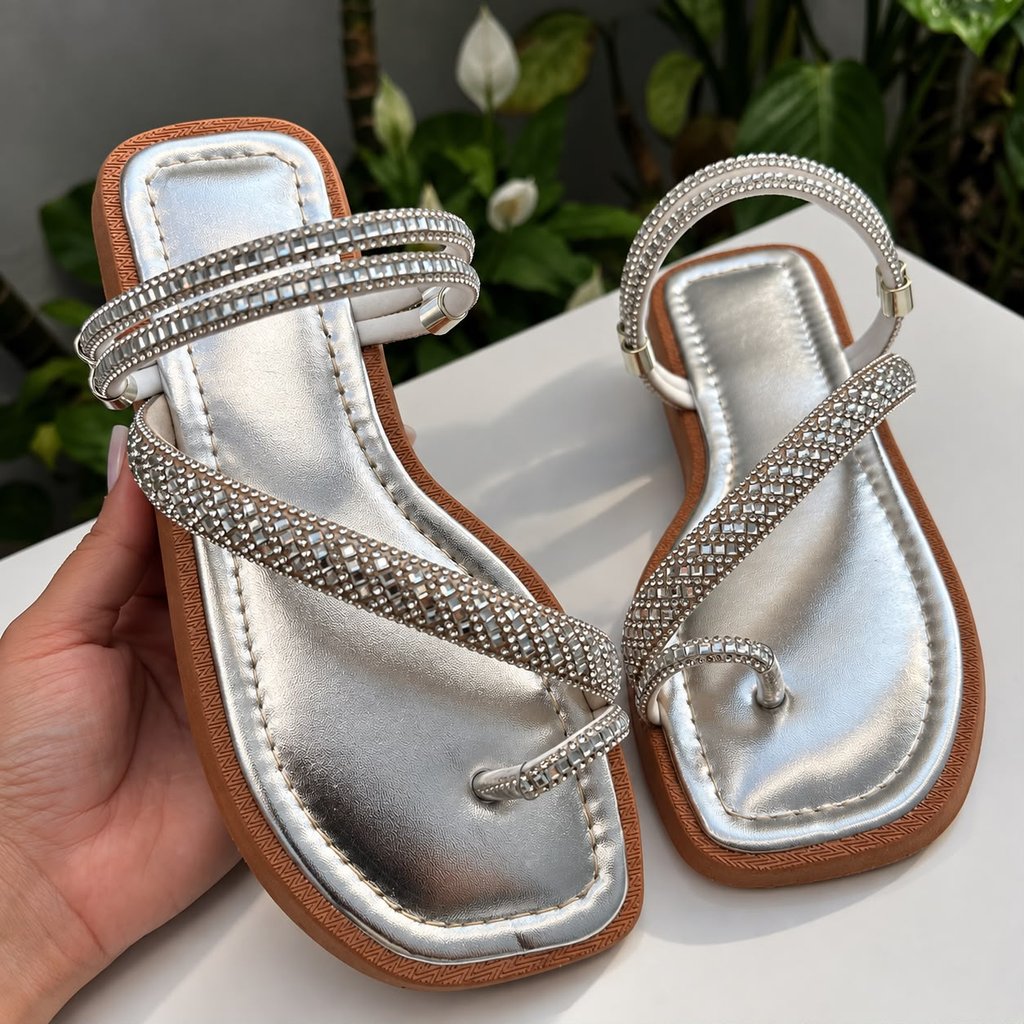 Sandália Feminina Varella Flatform Pedraria Confortável Strass
