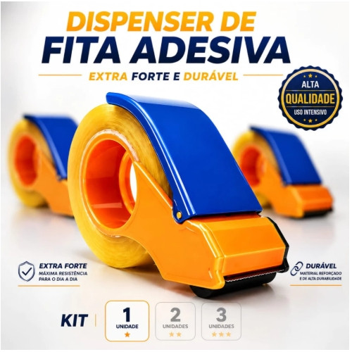 Kit Aplicador Fita Adesiva Larga 500m Profissional Suporte Reforçado Durex Embalagem 1, 2, 3 Unidades