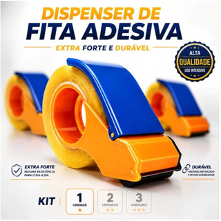 Kit Aplicador Fita Adesiva Larga 500m Profissional Suporte Reforçado Durex Embalagem 1, 2, 3 Unidades