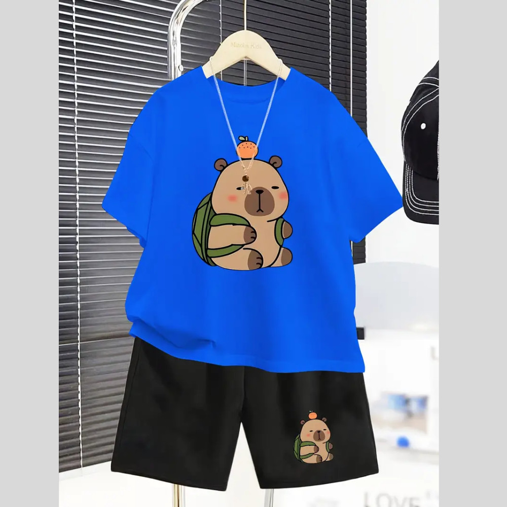 Kit Conjunto Infantil  Camiseta + Short Moletom Estampada DTF Lançamento Capivara Confortável Moderna Exclusiva Premium