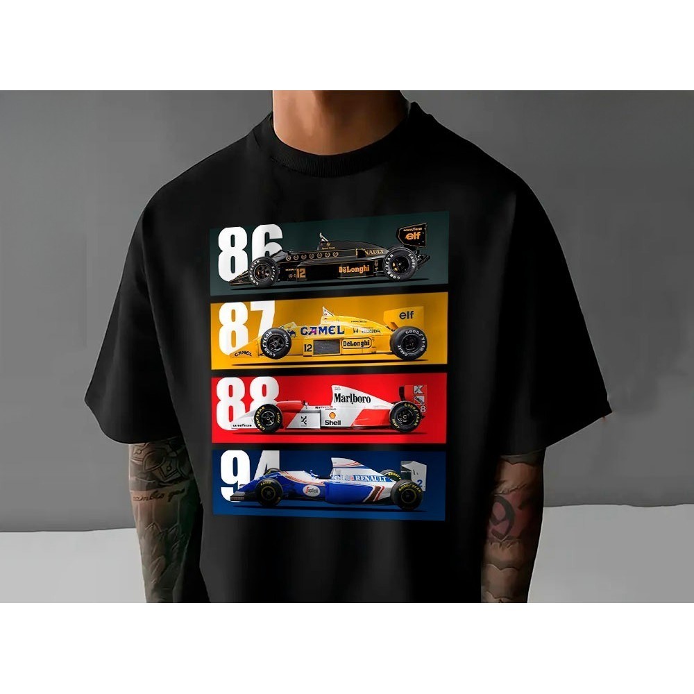 [Camiseta Premium em Algodão Puro]HYP Camiseta Básica Ou Oversized Carros Formula 1 Carreira Ayrton Senna Estilo Unissex