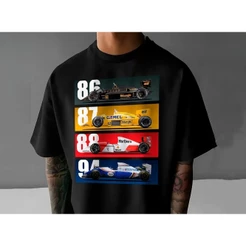 [Camiseta Premium em Algodão Puro]HYP Camiseta Básica Ou Oversized Carros Formula 1 Carreira Ayrton Senna Estilo Unissex