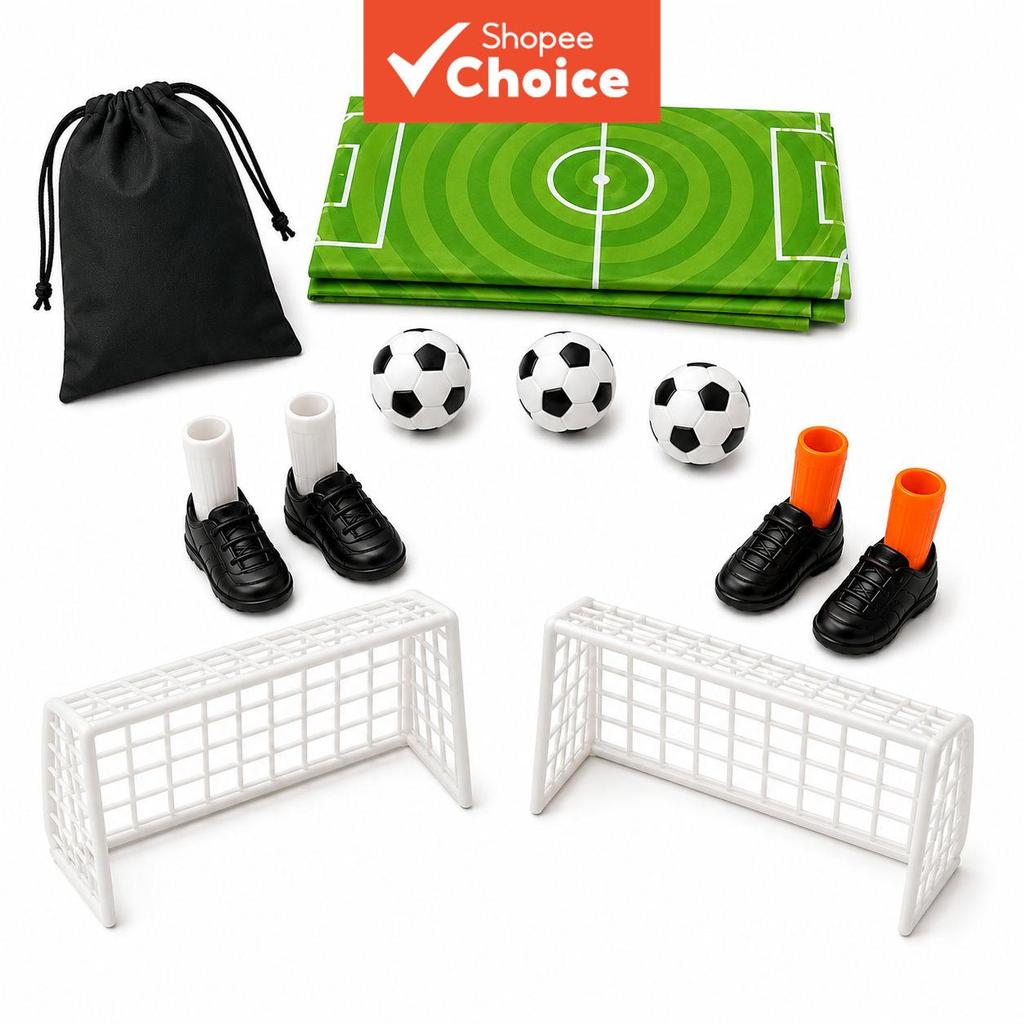 Jogo de Futebol de Mesa com Chuteiras para Dedo, Conjunto Mini Futebol com 2 Gols, 4 Chuteiras, 3 Bolas, Tapete de Campo