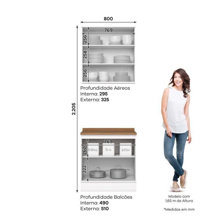 Cozinha Compacta 2 Peças 100% MDF com Tampo Branco HP/Nature Americana Branco/Nature · foto 2