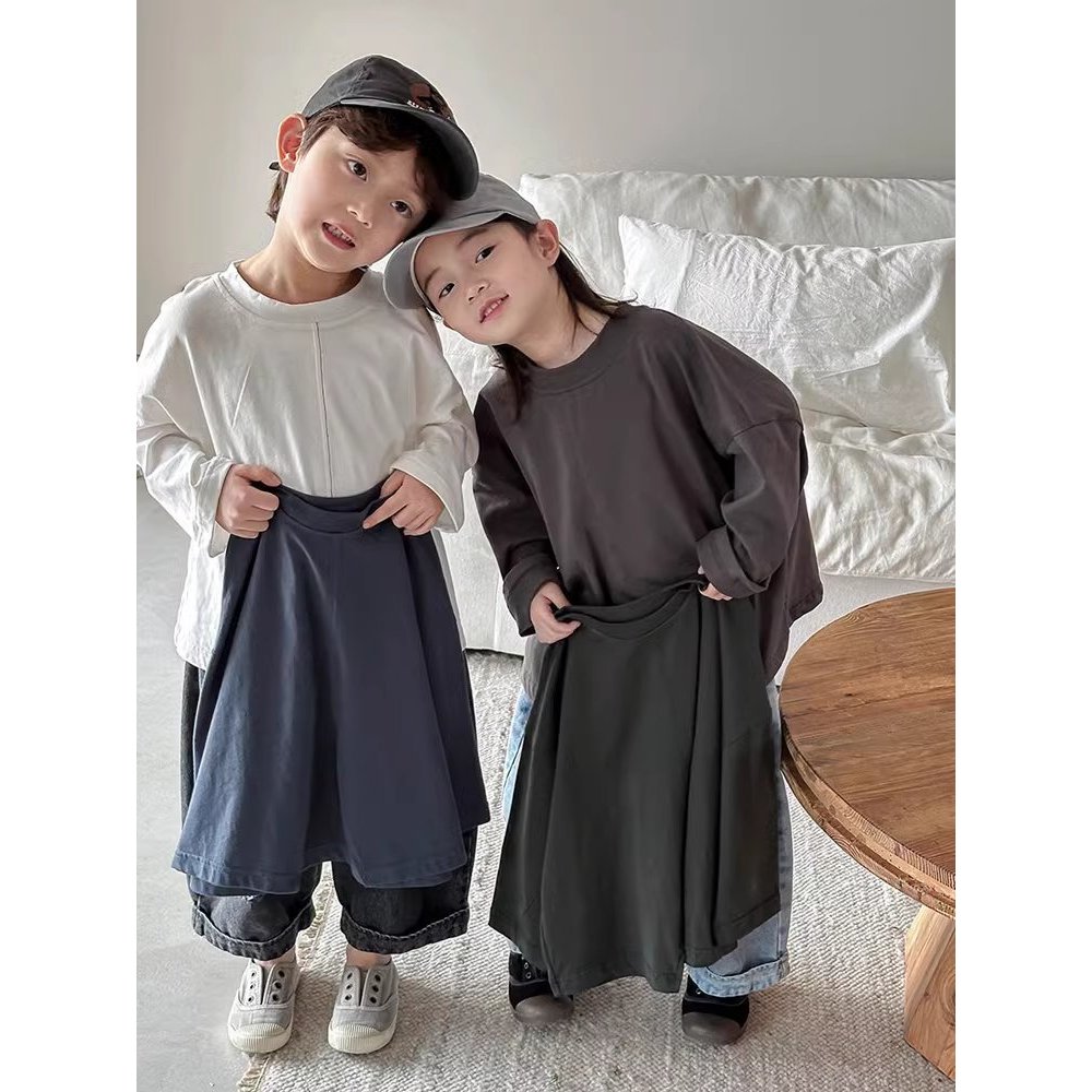 Milo7c-caseiro crianças primavera novo estilo cor sólida manga comprida camiseta masculino feminino bebê estilo simples 