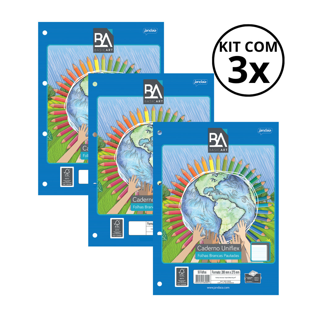 Kit Com 03 Refil Para Fichario UNIVERSITARIO Uniflex Pautado 80Fls - JANDAIA