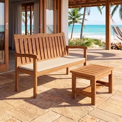 Conjunto para Jardim de Madeira Eucalipto Solaris com Almofada Yescasa Marrom/Amadeirado